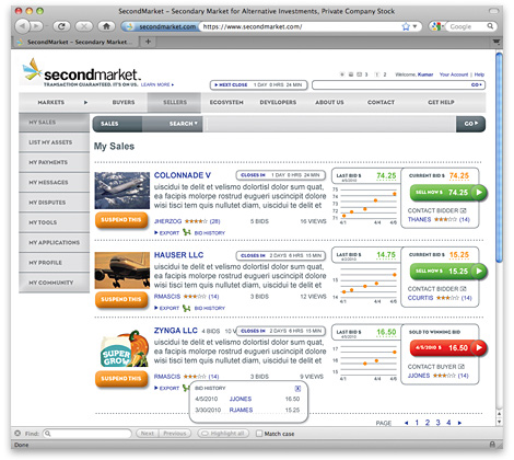 SecondMarket Sellers